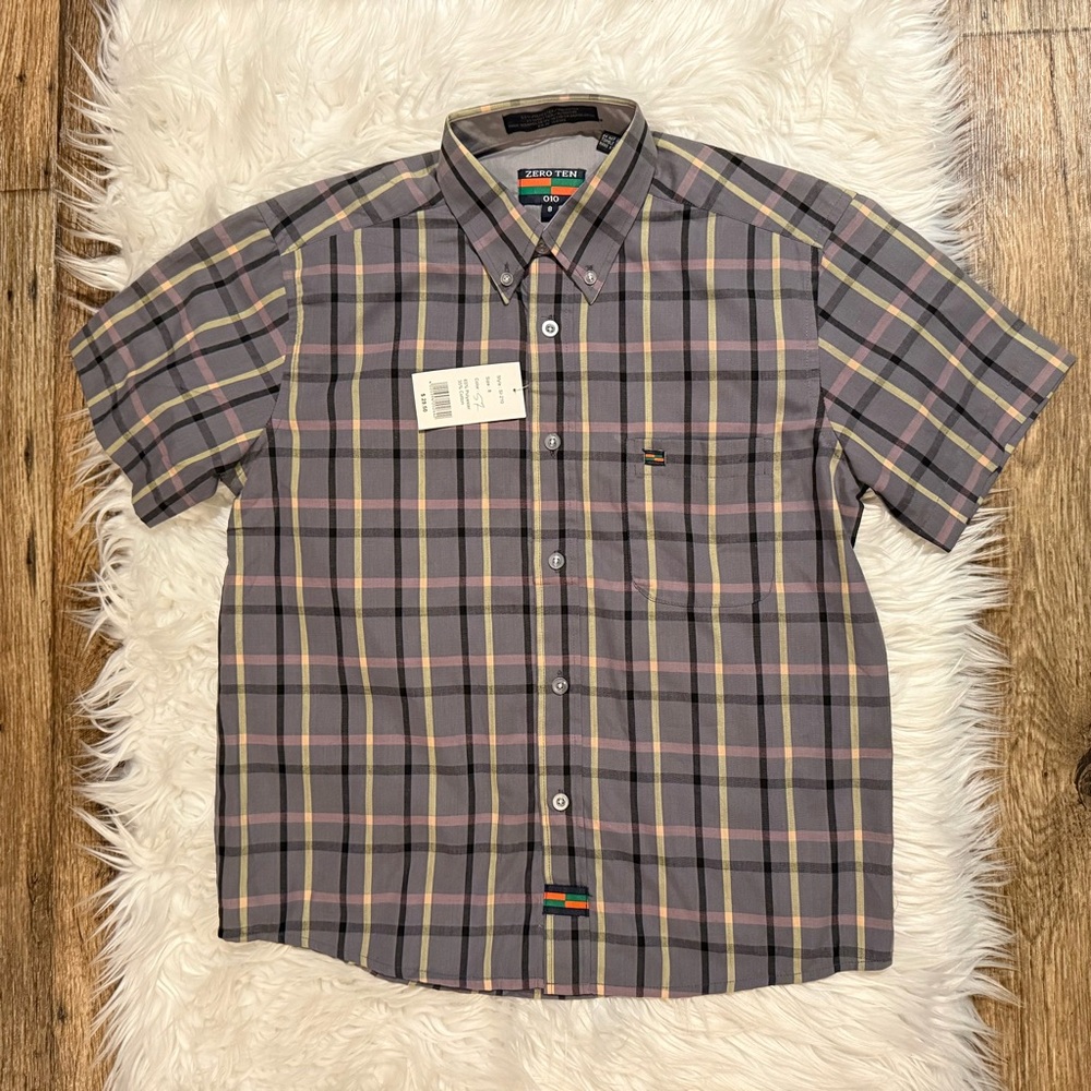 Zero Ten Boys‎ Gray Plaid Button Down Shirt Size 8 Short Sleeve NEW